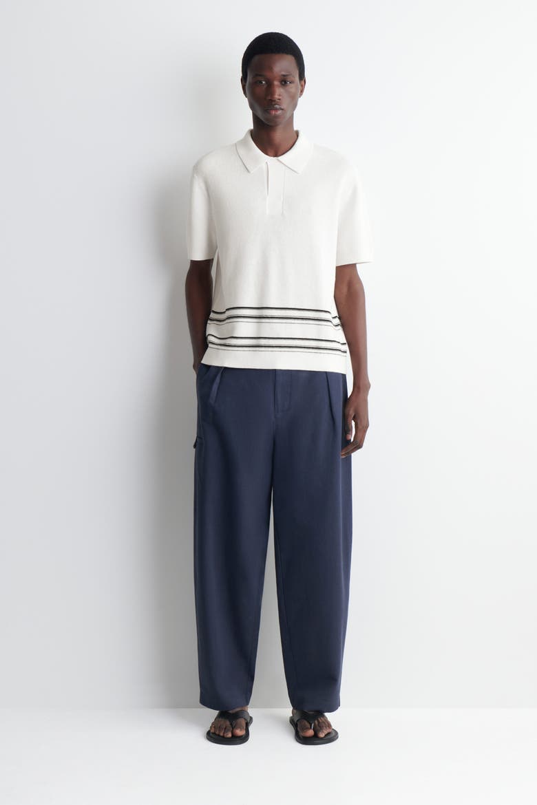 Striped Knitted Cotton-linen Polo Shirt, Alternate, color, CREAM / STRIPED