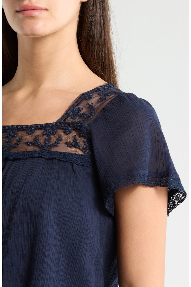 Lace Mesh Detail Square Neck Cotton Top, Alternate, color, SPELLBOUND