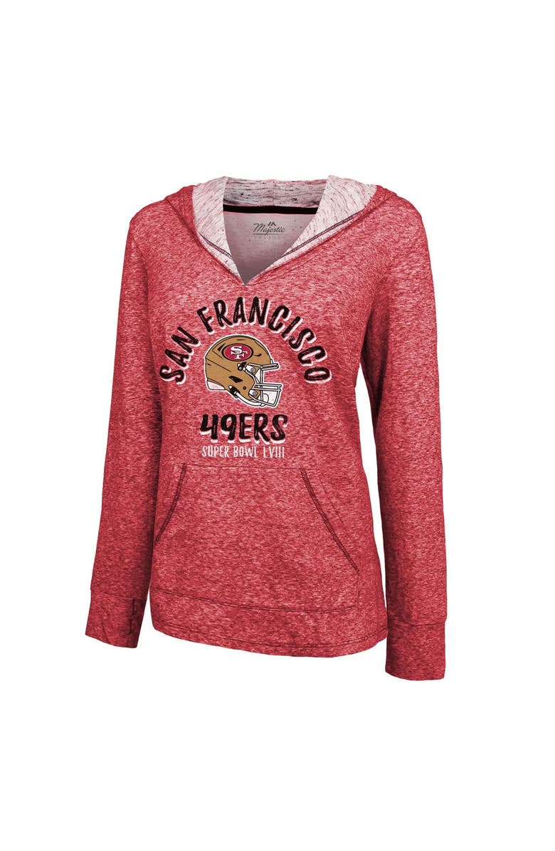 Majestic Threads Women's Majestic Threads  Scarlet San Francisco 49ers Super Bowl LVIII Victory Slub V-Neck Pullover Hoodie, Alternate, color, 