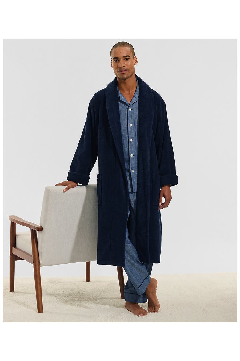 Calf Length Turkish Terry Robe, Alternate, color, Radiant Navy