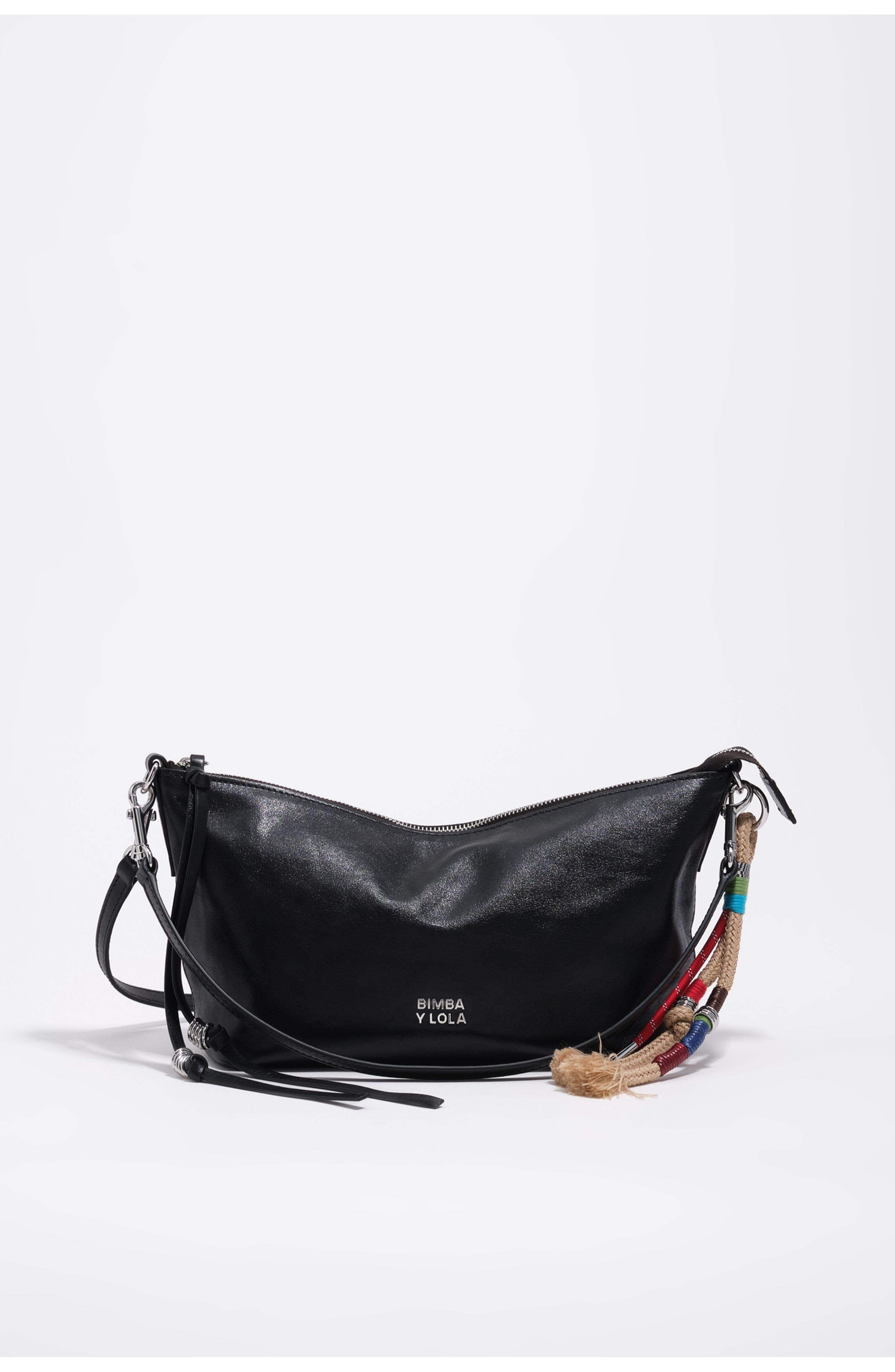 Bimba y Lola Medium Leather Trapecio Bag, Main, color, Black