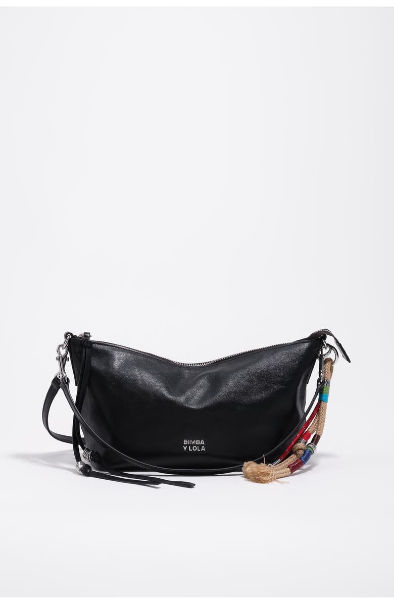 Bimba y Lola Medium Leather Trapecio Bag, Main, color, Black