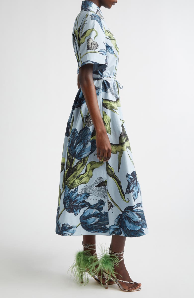 Erdem Etched Tulip Print Organic Cotton Poplin Shirtdress, Alternate, color, Etched Tulip Powder Blue