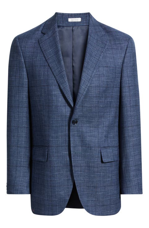 Flynn Classic Fit Navt Glen Plaid Slub Wool Sport Coat