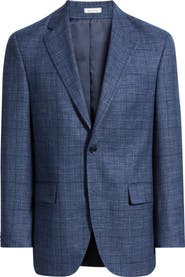 Peter Millar Flynn Classic Fit Navt Glen Plaid Slub Wool Sport Coat