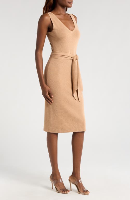 Shop Wayf Martini Sweater Dress With Scarf In Camel