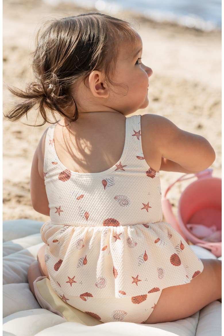 Shell Print Skirted One-Piece Swimsuit, Alternate, color, LIGHT PINK