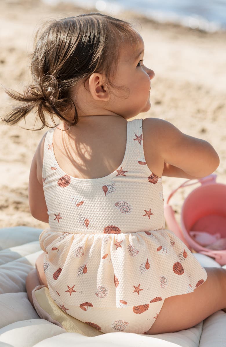 Petit Lem Shell Print Skirted One-Piece Swimsuit, Alternate, color, Light Pink