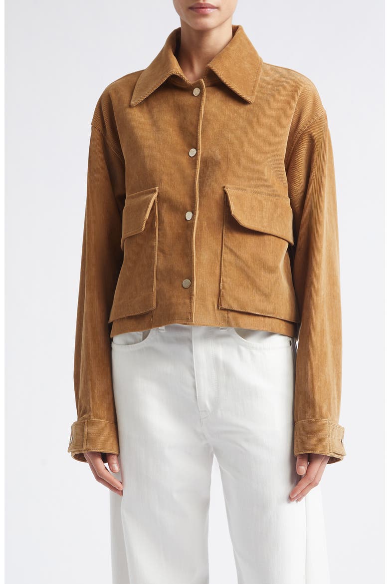 Crop A-Line Organic Cotton Corduroy Jacket, Main, color, CARAMEL