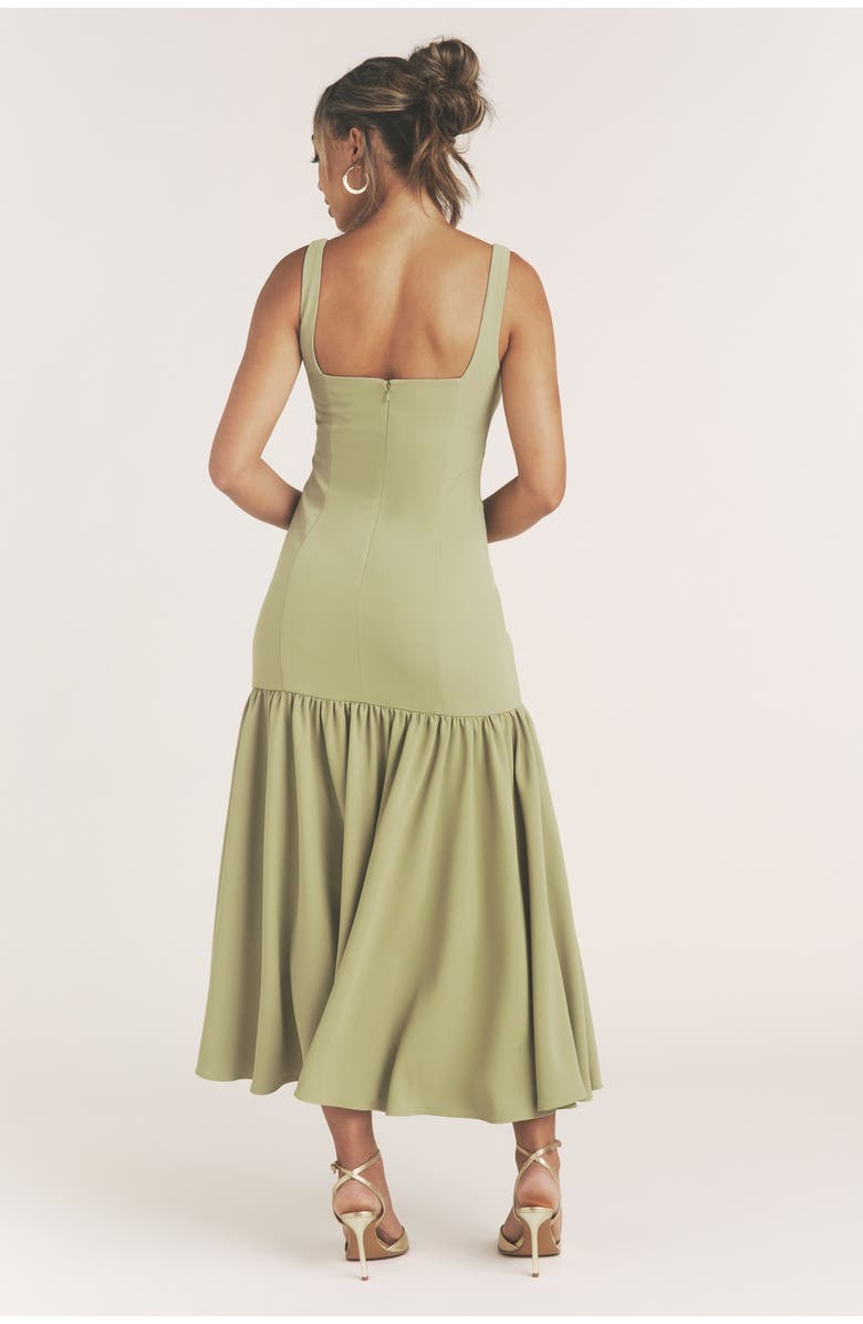 Six Stories Square Neck Drop Hem Midi Dress, Alternate, color, Sage