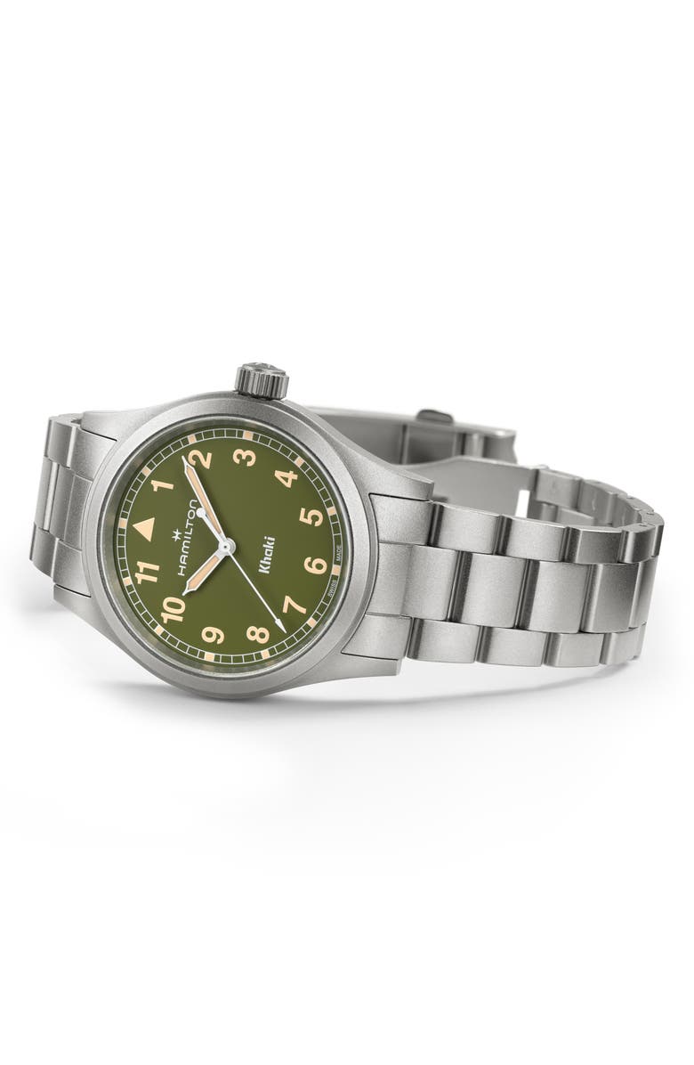 Hamilton Khaki Field Bracelet Watch, 38mm, Alternate, color, Green