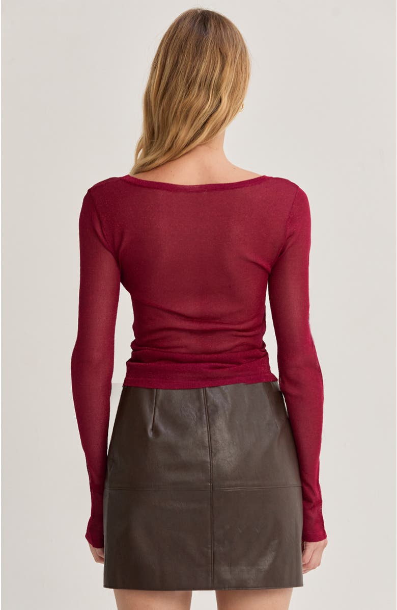 CRESCENT Lurex Sheer Knit Top, Alternate, color, Wine