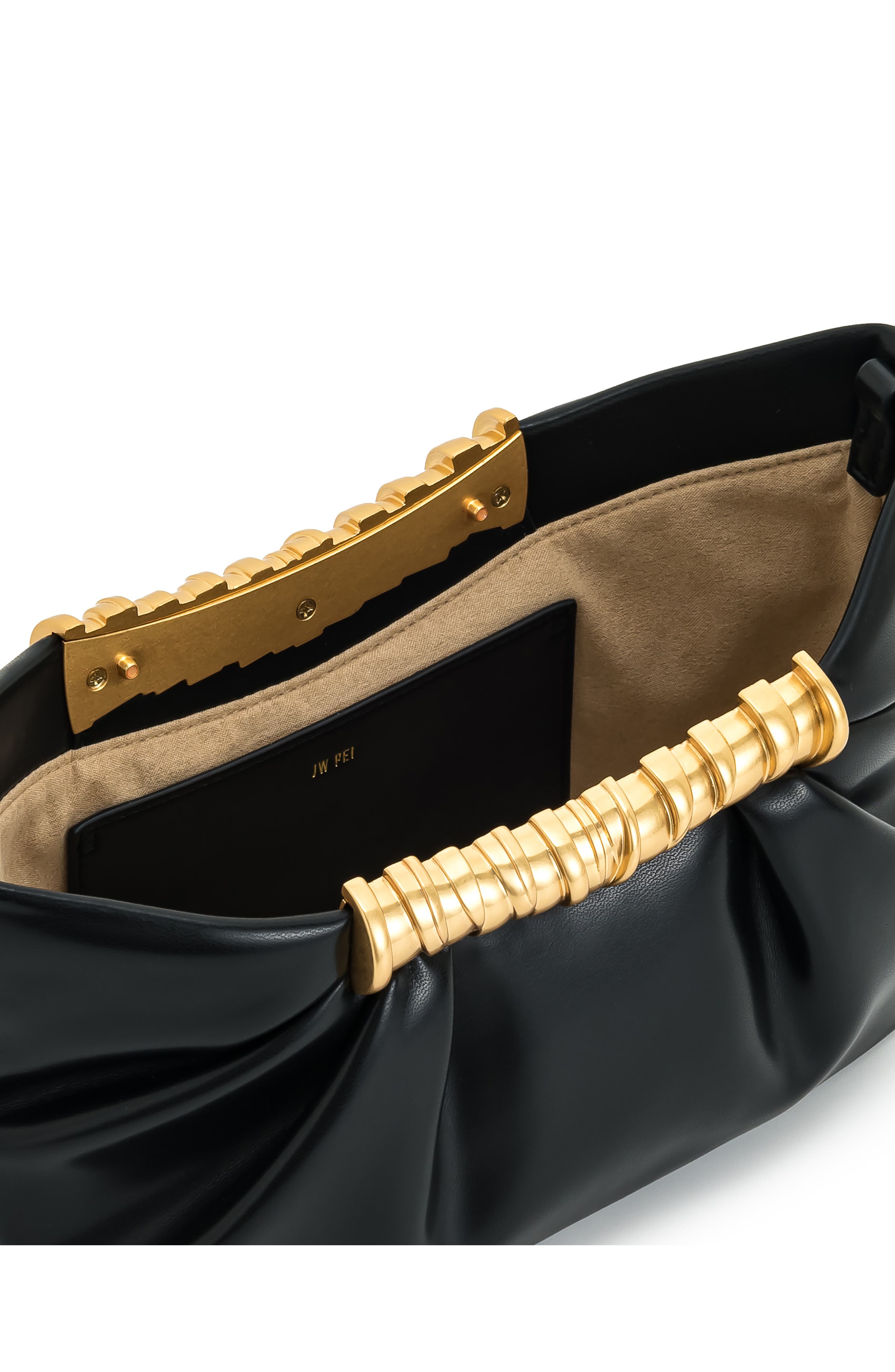 JW PEI Leia Pleated Faux Leather Clutch, Alternate, color, Black