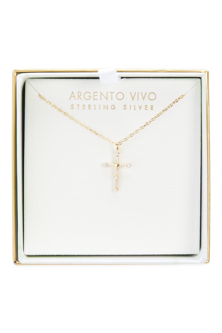 Cubic Zirconia Cross Pendant Necklace, Main, color, GOLD