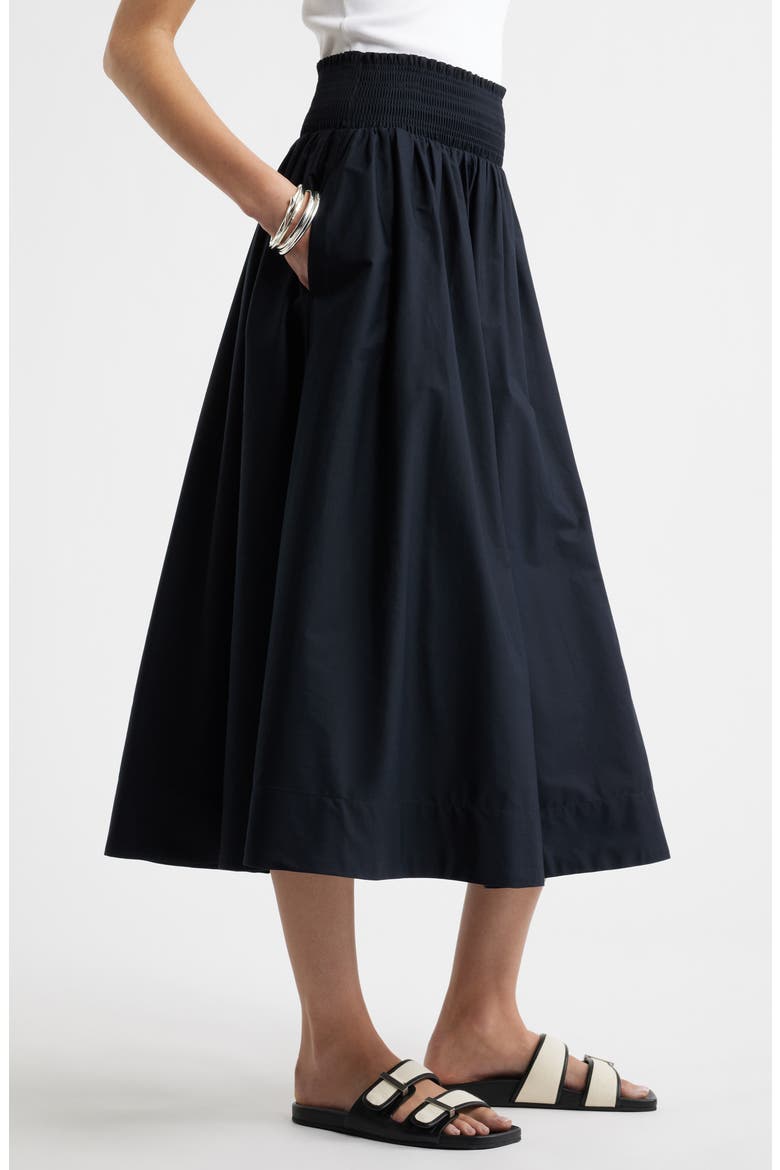Smocked Cotton Midi Skirt, Alternate, color, BLACK