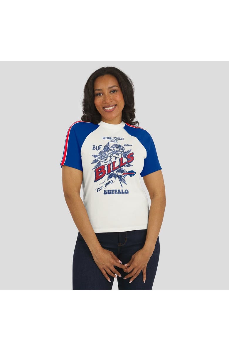 WEAR by Erin Andrews Women's WEAR by Erin Andrews White Buffalo Bills Sleeve Stripe Distressed Raglan T-Shirt, Alternate, color, White