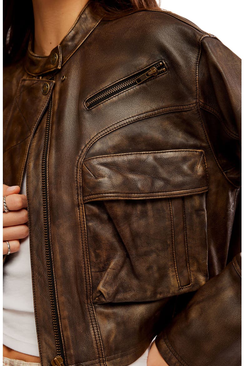 Adrienne Leather Bomber Jacket, Alternate, color, BROWNIE