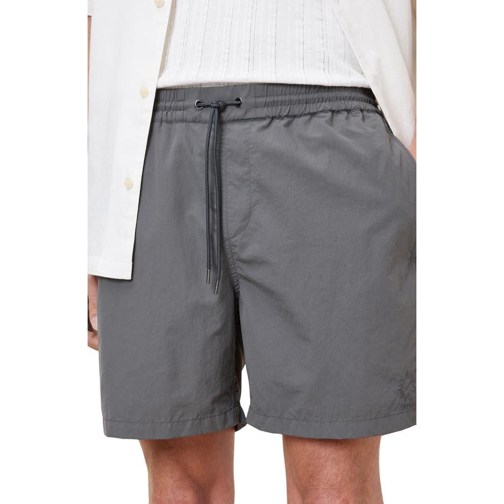 Allsaints Mens Pillar Grey Hanbury Drawstring-waist Cotton And Linen Shorts Xs In Pillar Grey