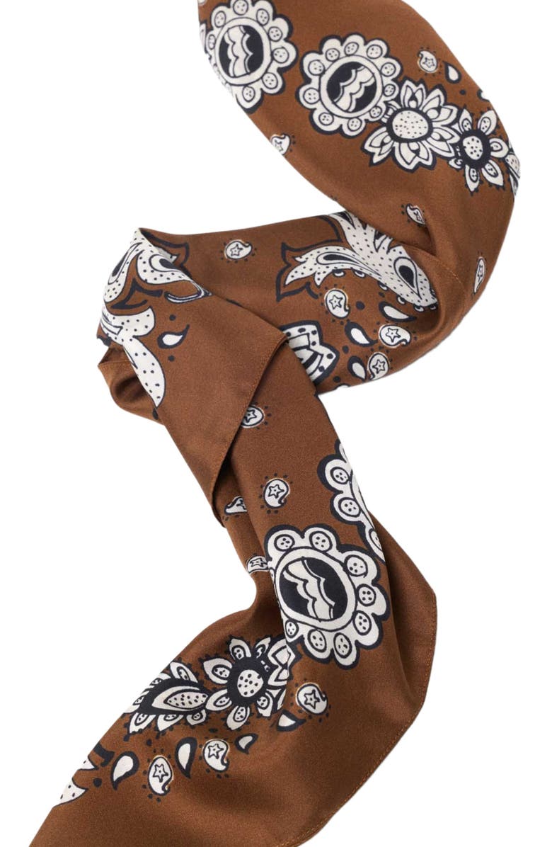 maje Bandana print silk scarf, Alternate, color, Brown Bandana Print