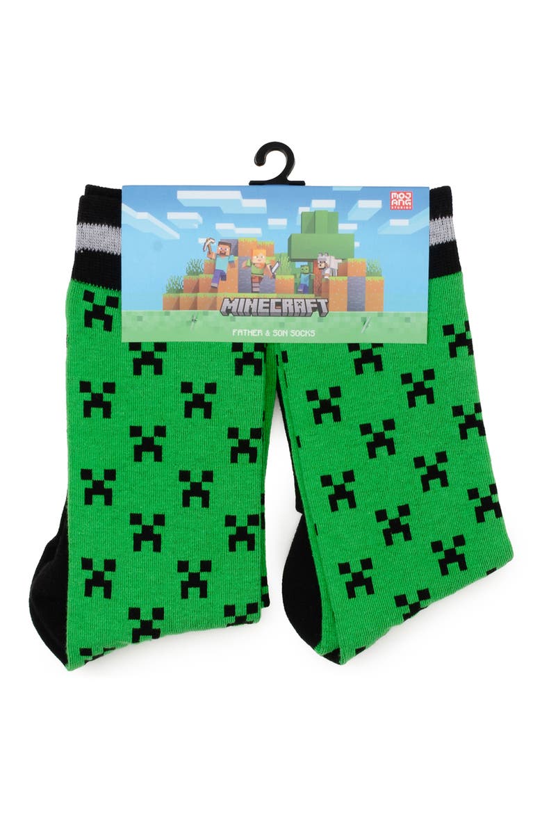 Minecraft Creeper Adult & Kids' Crew Socks Set, Alternate, color, GREEN