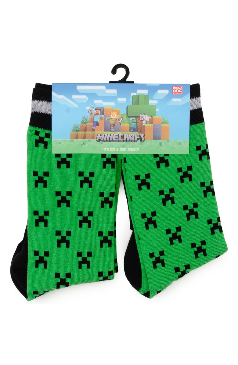 Cufflinks, Inc. Minecraft Creeper Adult & Kids' Crew Socks Set, Alternate, color, Green