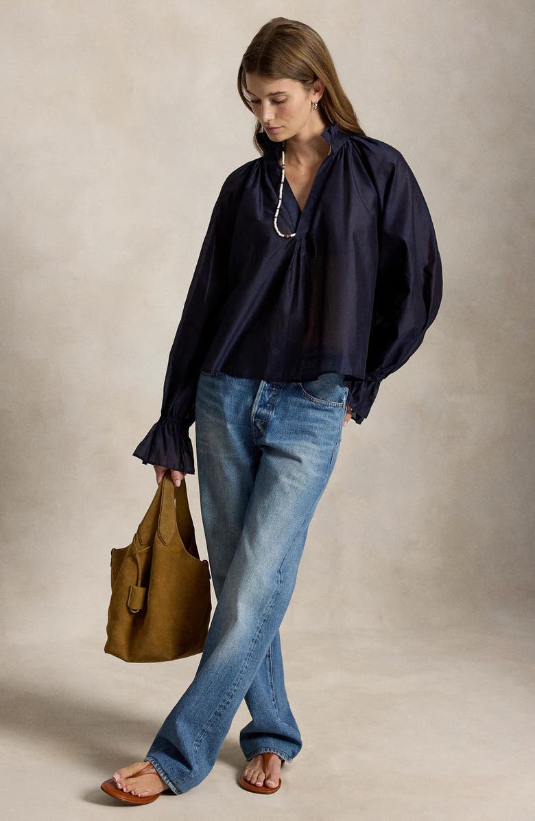 Polo Ralph Lauren Cotton & Silk Organdy Shirt, Alternate, color, Hunter Navy
