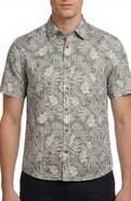 Report Collection Tropical Print Short Sleeve Linen & Cotton Button-Up Shirt