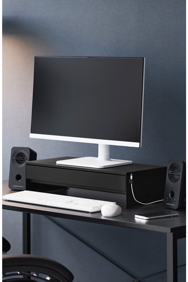 Monitor Stand with Drawer, Alternate, color, BLACK