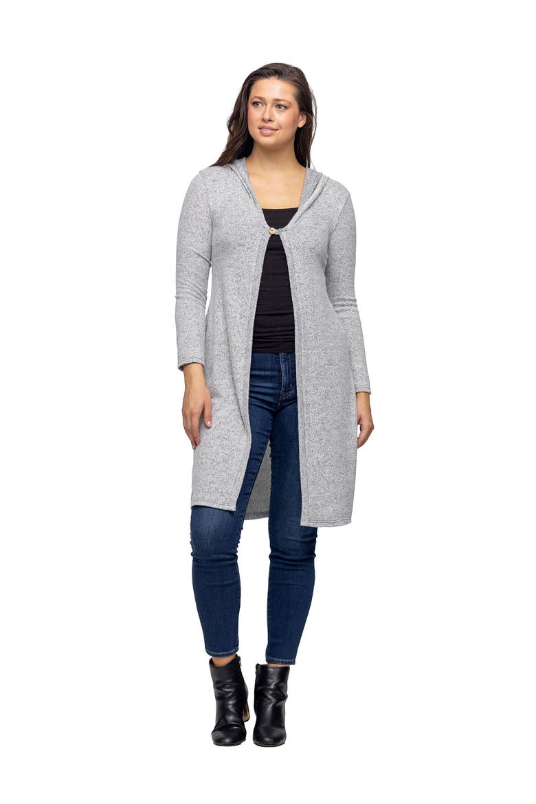 Knee Length Long Sleeve Hooded Womens Cardigan Shrug, Main, color, Grey