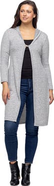 24seven Comfort Apparel Knee Length Long Sleeve Hooded Womens Cardigan Shrug