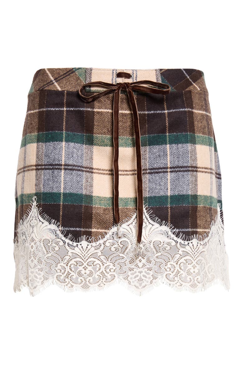Witz Lace Hem Plaid Miniskirt, Main, color, BEIGE MULTI