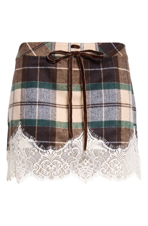 Witz Lace Hem Plaid Miniskirt