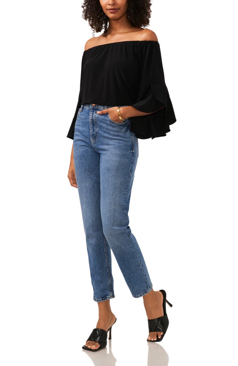 Vince Camuto Off the Shoulder Flutter Sleeve Top, Alternate, color, Rich Black