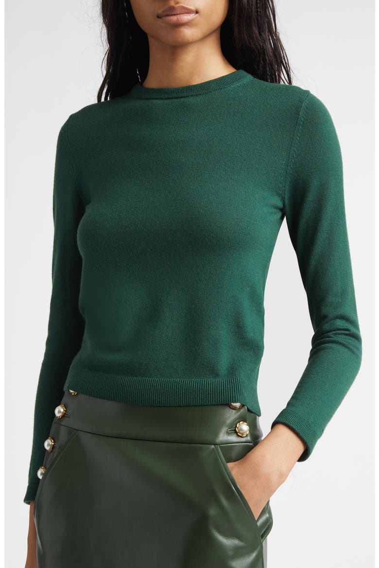 Porla Satin Trim Stretch Wool Sweater, Alternate, color, GREEN MYSTIQUE