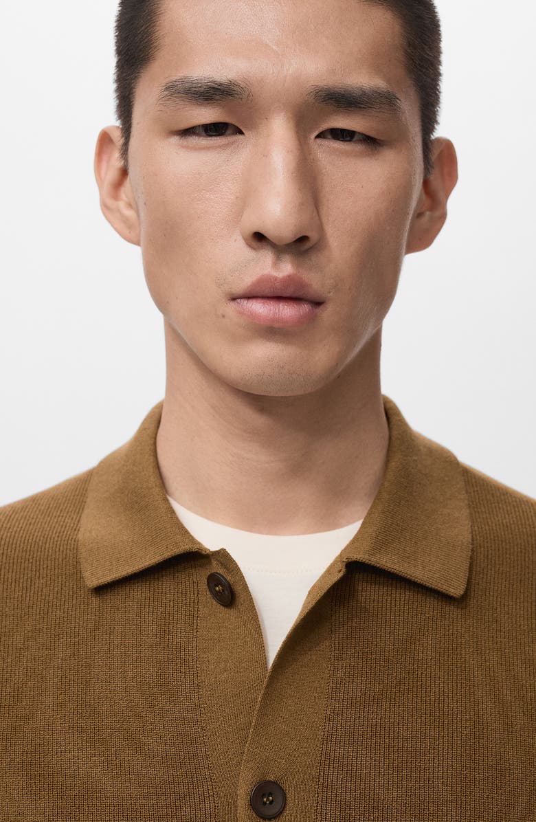 MANGO Short Sleeve Knit Button-Up Shirt, Alternate, color, Tobacco Brown