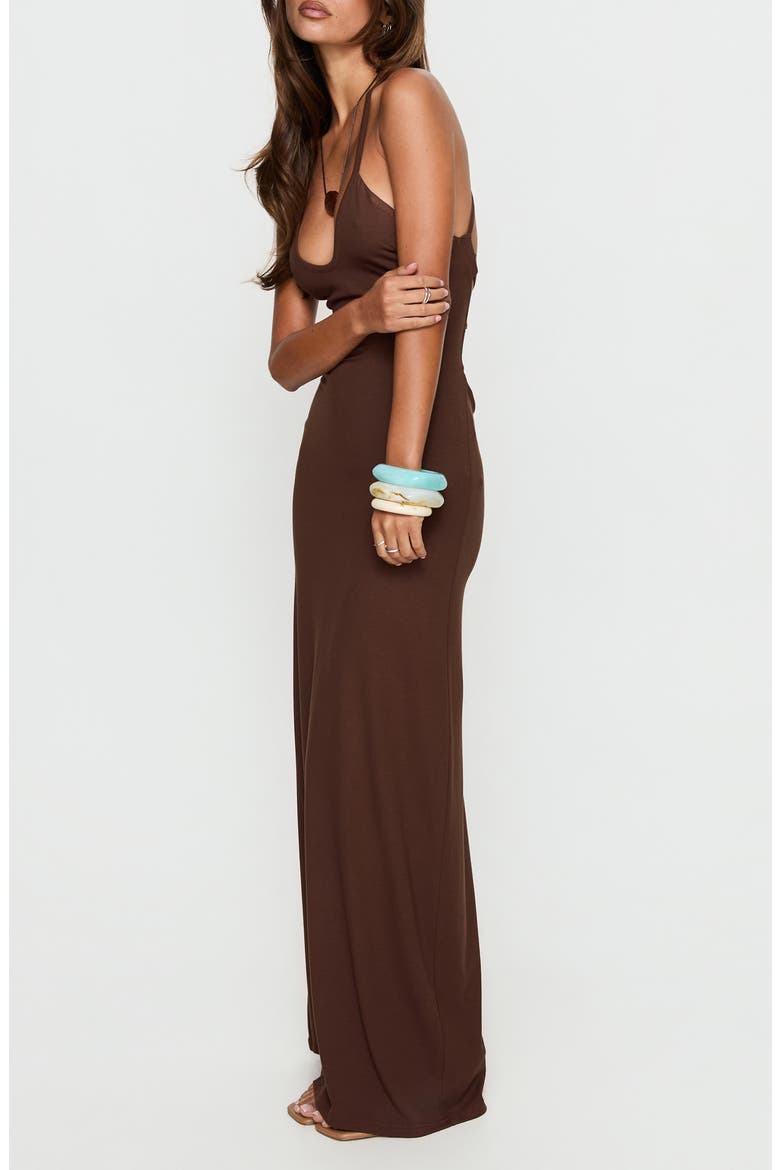 Pasita Halter Tie Up Maxi Dress, Alternate, color, CHOCOLATE