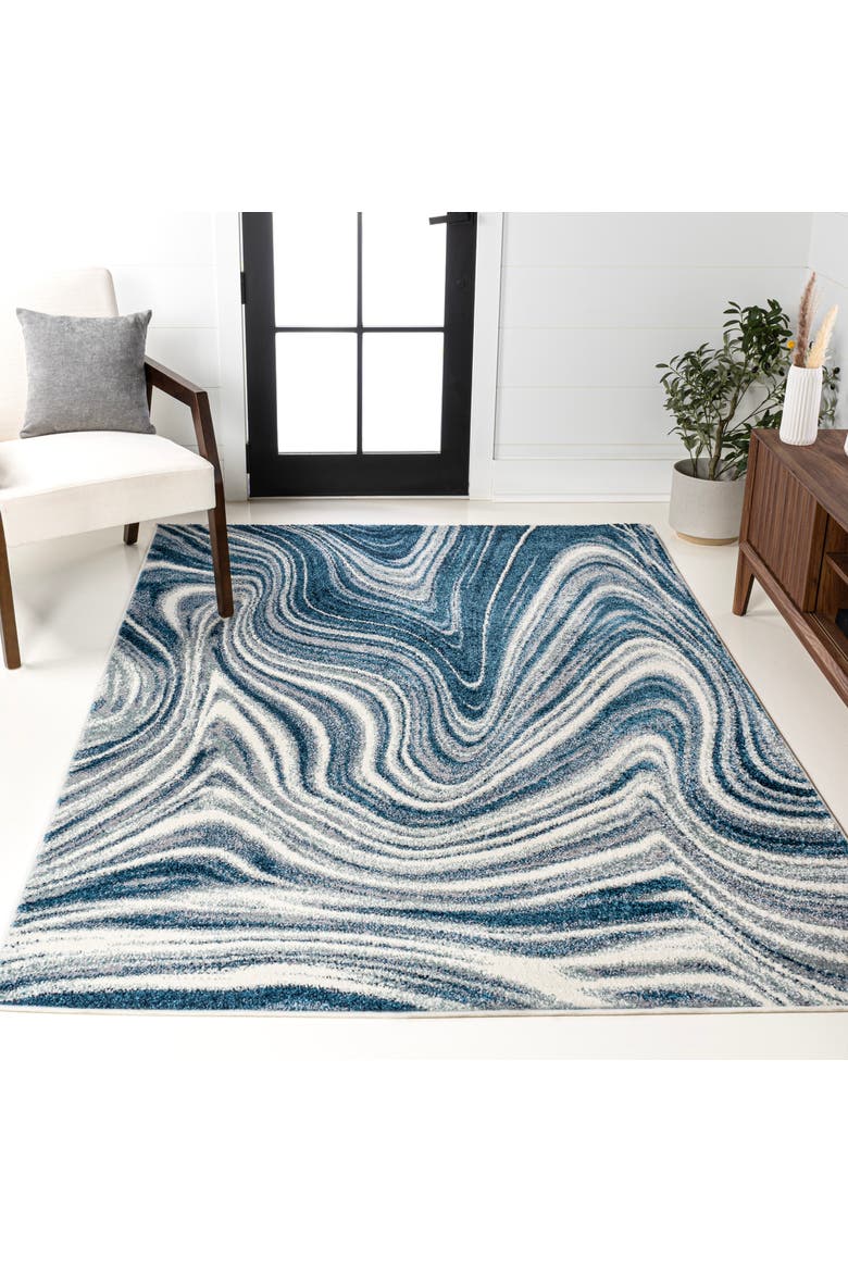 Eleni Contemporary Glam Abstract Marble Area Rug, Alternate, color, Turquoise/Cream