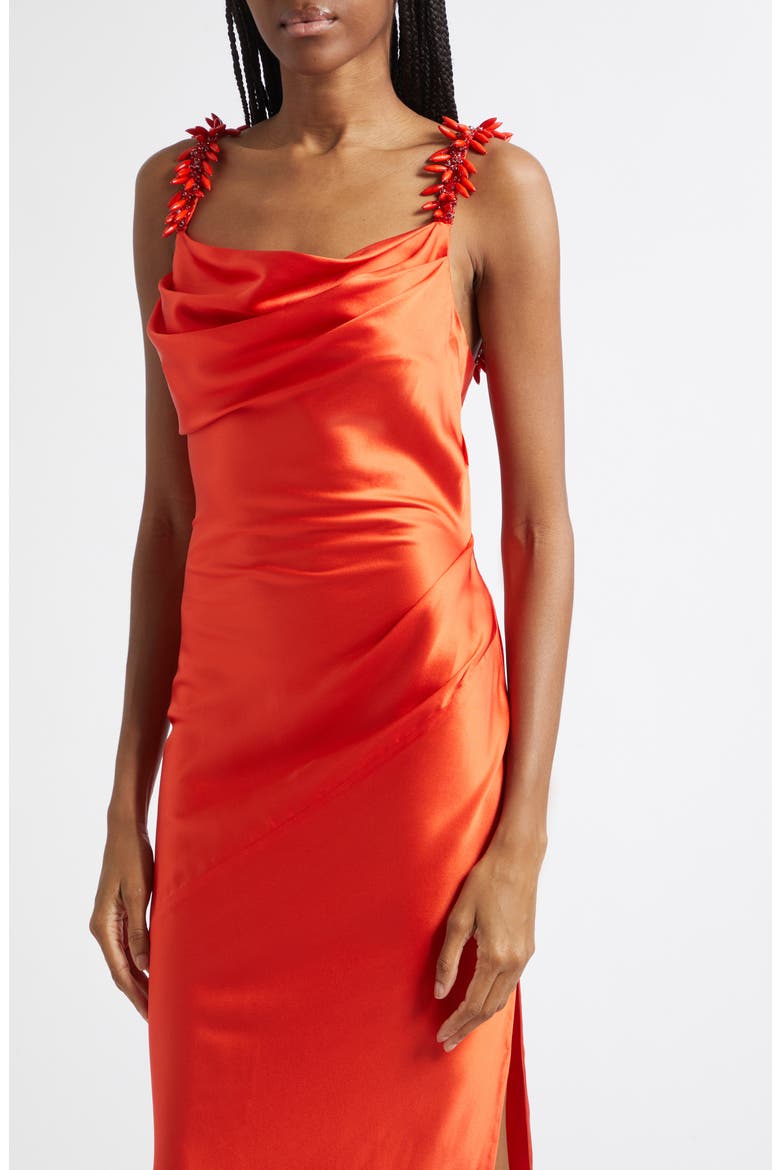 Beaded Strap Fluid Silk Column Gown, Alternate, color, MHJ RED/ RED