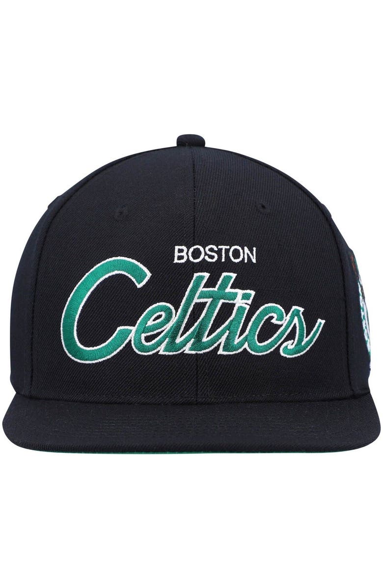 Mitchell & Ness Men's Mitchell & Ness Black Boston Celtics Hardwood Classics Script 2.0 Snapback Hat, Alternate, color, 