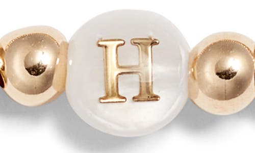 Nashelle Mother Of Pearl Initial Beaded Bracelet In Gold Fill H