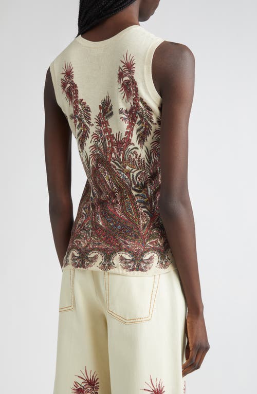 Etro , Silk And Cashmere Top With Placed Print, Woman, Multicolour, Size 44 In White