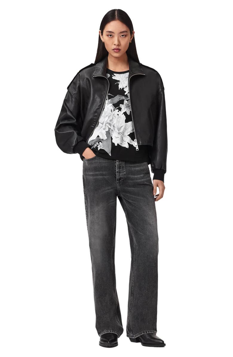 AllSaints Crystal Anna Floral T-Shirt, Alternate, color, Black