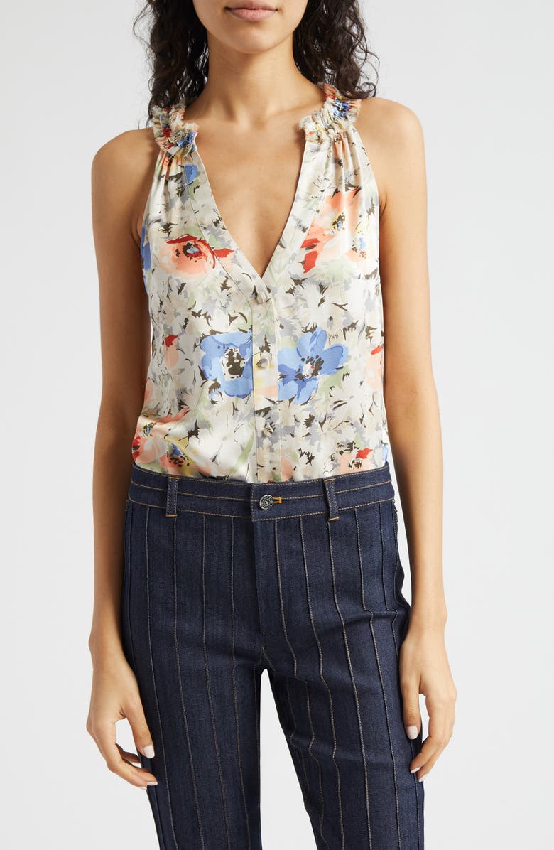 Cinq à Sept Jessie Floral Print Silk Sleeveless Top, Main, color, Ivory Multi