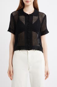 FRAME The Crochet Short Sleeve Button-Up Shirt