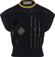 Hashtag Cable Horse Hair Leather Trim Striped Neckline Knit Vest