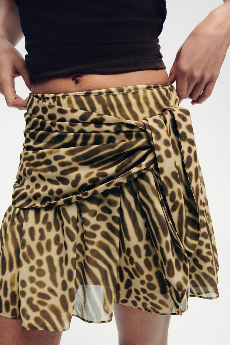 Tie-detail Flared Skirt, Alternate, color, Dark khaki green/patterned