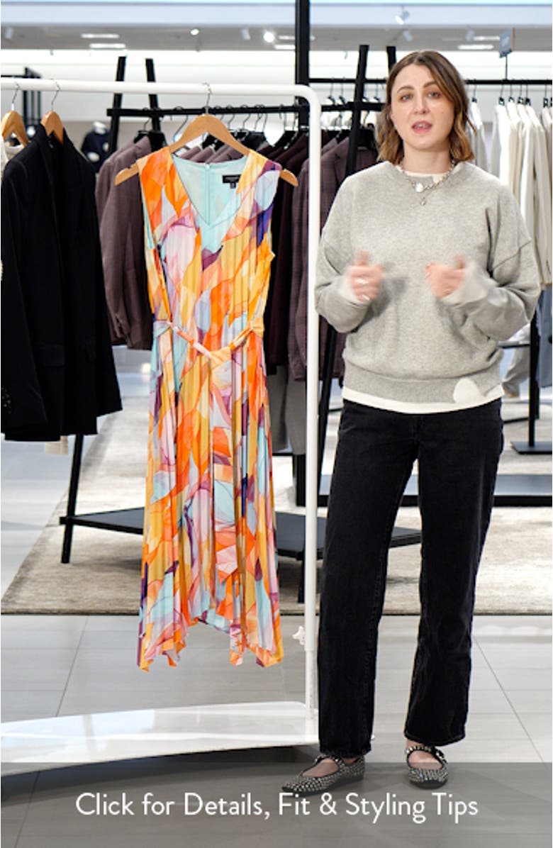 Abstract Print Pleated Handkerchief Hem Midi Dress, sales video thumbnail