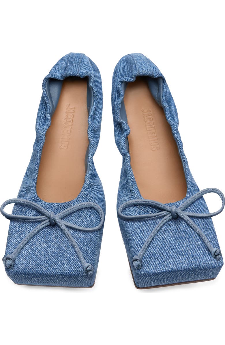 Jacquemus Les Ballerines Bow Square Toe Denim Ballet Flat, Alternate, color,