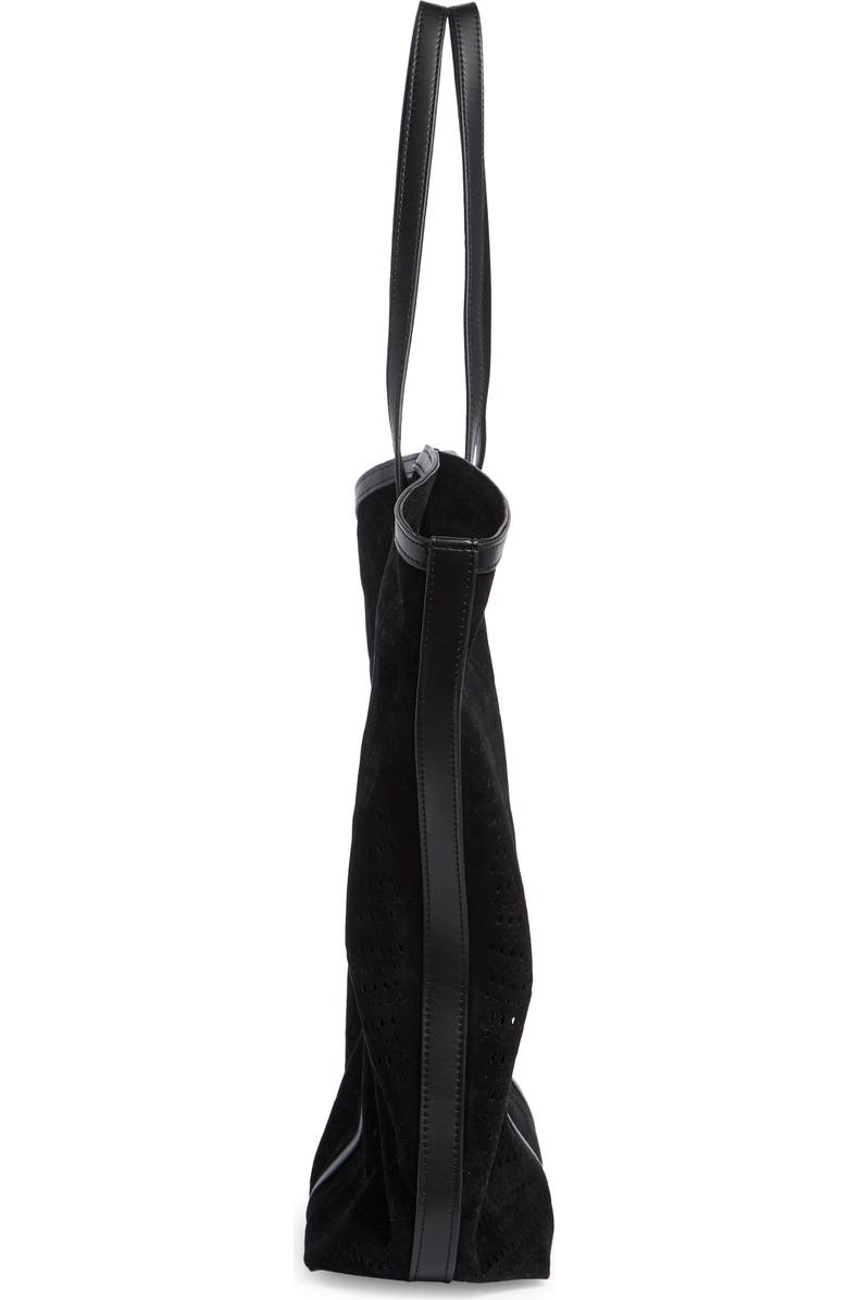 BCBG Flared Perforated Faux Leather Tote, Alternate, color, Black