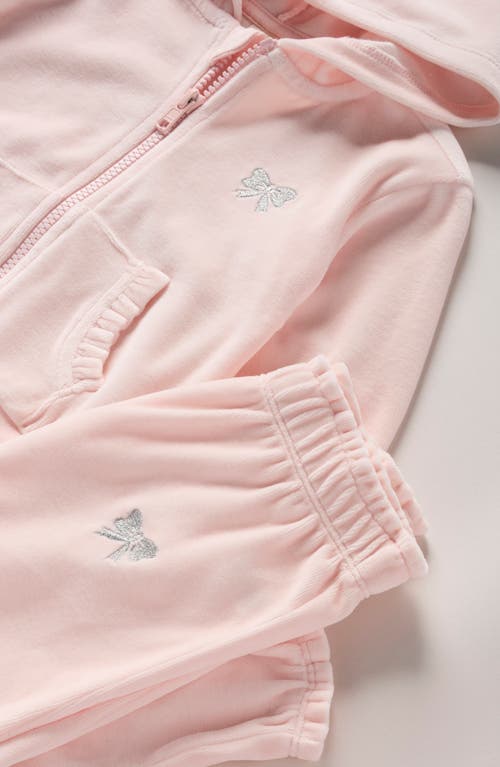 Tucker + Tate Bow Embroidered Velour Full Zip Hoodie & Joggers Set In Pink